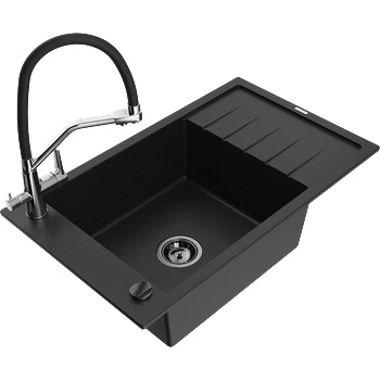 Mexen Elias еднокамерна гранитна мивка с отцедник и кухненски смесител Duo, черен - 6511-77-671701-07-B (6511-77-671701-07-B)