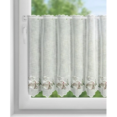 Vitrážková záclonová látka Vianoce v. 60 cm - Biela