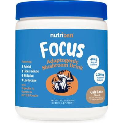 Nutricost Смес от адаптогени гъби (рейши, лъвска грива, шийтаке, кордицепс) + гуарана и хуперизин 288 g прах, с вкус на лате | Nutricost (57470 (680103) NC)