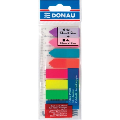 Samolepicí záložky Donau - fóliové, 12x45 mm/12x42 mm, 2x 4x25, mix barev – Zboží Dáma