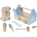 Ginger Home Детска Дървена Кутия с Инструменти GINGER HOME, Мини Работилница с 22 Части, Синя, 22x13x14 см (W03D286)