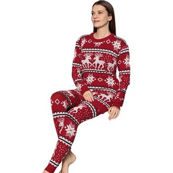 Image 1 of Дамски коледен комплект в червено с елени и снежинки