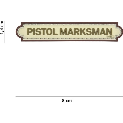 Gumová nášivka 101 Inc nápis Pistol Marksman - coyote