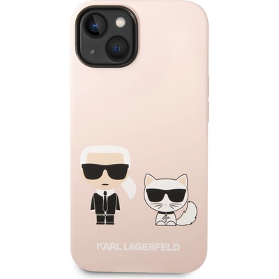 Pouzdro Karl Lagerfeld MagSafe Liquid Silicone Karl and Choupette iPhone 14 růžové