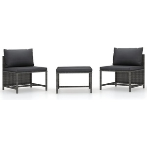 vidaXL Градински комплект с възглавници, 3 части, сив, полиратан (313500)