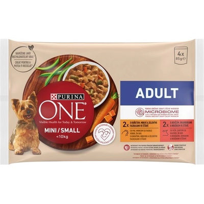 PURINA ONE MINI Куче Възрастни Пиле и говеждо в сос 4 x 85 г