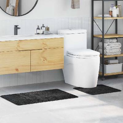 vidaXL Комплект антислип килими за баня 2 pcs Тъмен сив ПП (4019854)