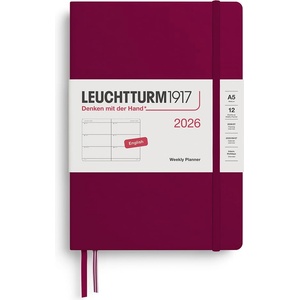 Leuchtturm1917 372708 Weekly Calendar Medium (A5) 2026, Port Red, English (372708)