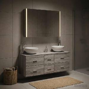 vidaXL Комплект мебели за баня 4 бр. Сив Сонома (3406748)
