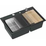 Quadron Unique Marc 120 вградена работна станция, въглеродно черно - неръждаема стомана, 2 легена 76x50 см (HQC7650U7_BS) Мивка за вграждане