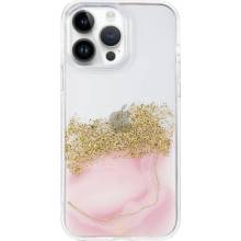 Púzdro DFANS DESIGN transparentné mramorové s kamienkami iPhone 14 Pro - ružové