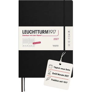Leuchtturm1917 Daily Calendar 2027 A4+ (Master) - German, black, 225 x 315 mm, January-December (12 months), 1 page per day, hourly grid 7: 00-22: 00, hardcover, 100 g/m2 paper - 400156 (400156)