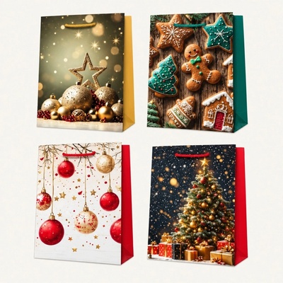 žiadna značka 4 kusy Vianočná papierová darčeková taška veľká 26,5x32x10 cm
