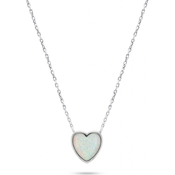 Brilio Silver Slušivý strieborný náhrdelník srdce s opálom NCL74W