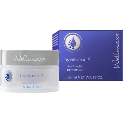 Wellmaxx Hyaluron 5 day & night cream rich pleťový krém 50 ml