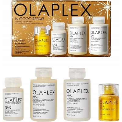 Olaplex Retail holiday šampon No. 4 100 ml + kondicionér No. 5 100 ml + intenzivní kúra No. 3 100 ml + olej No.7 30 ml dárková sada