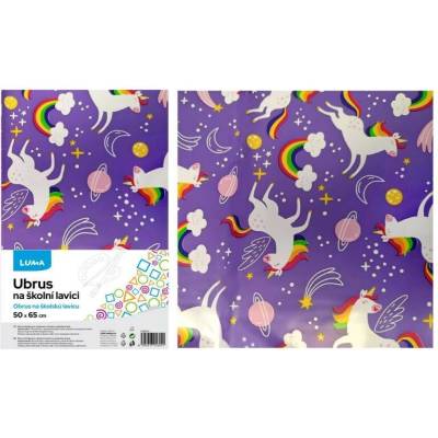 LUMA obrus na školskú lavicu, PVC, 50x65cm, motív jednorožec, fialový