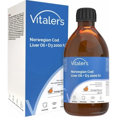 Vitaler's Norwegian Cod Liver Oil Omega-3 1200 mg D3 2000 IU 1200 mg pomeranč 250 ml