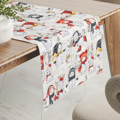 Biante Bavlněný běhoun Sandra SA-661 Sněhuláci na světle šedém 45x140 cm