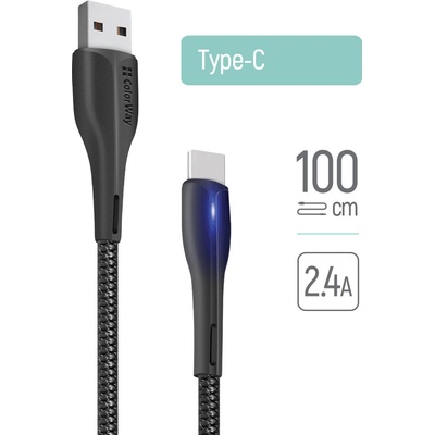 ColorWay CW-CBUC034-BK USB Type-C pro synchronizaci a nabíjení s LED indikátorem 2,4 A 480 Mb/s 1m černý