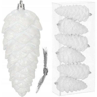 Vánoční Koule na vánoční stromek Springos šiška plastová bílá 14 cm 6 ks nerozbitná
