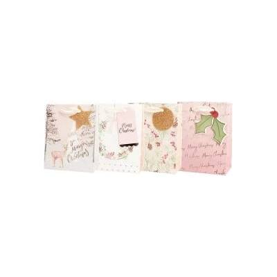 Vianočná papierová taška 180x230mm textilné ušká vo farbe tašky mix 4 ružových motívov bez možnosti