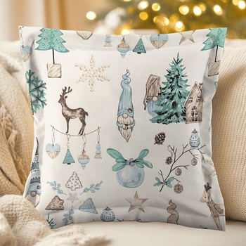 Biante bavlna s lemom Sandra SA-662 Modro-zeleno-hnedý vianočný vzor 30 x 50 cm