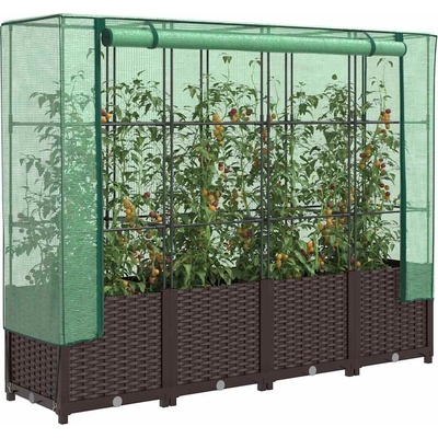 vidaXL Vyvýšený záhon se skleníkem ratanový vzhled 160 x 40 x 138 cm Hnědá – Hledejceny.cz