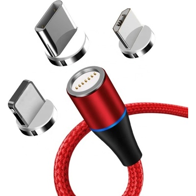 W-star MG3BRD2 magnetický USB, 3v1, USBC, micro USB, lightning, 5A, Led, 2m, červený