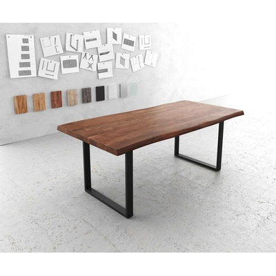 DELIFE Jídelní stůl Edge 200x100 cm XL akácie hnědá kov černá