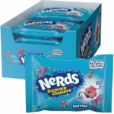 Nerds Clusters Berries žvýkací bonbony v cukrové skořápce s ovoc. příchutěmi 45 g Celé balení 20 ks