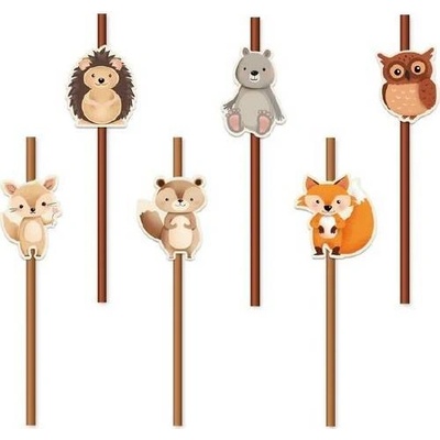 Party Pal Papírová brčka Lesní zvířátka 19,5 cm 6 ks – Zboží Dáma