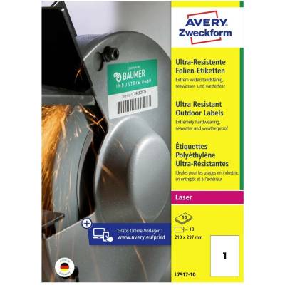 Avery-Zweckform L7917-10 210 x 297 mm polyethilenová fólie biela 10 ks trvalé Fóliové etikety laser, kópie; L7917-10