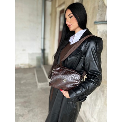 Grosso Čokoládová crossbody elegantná s kroko potlačou