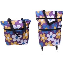 Nákupná taška s kolieskami fialová s kvetmi