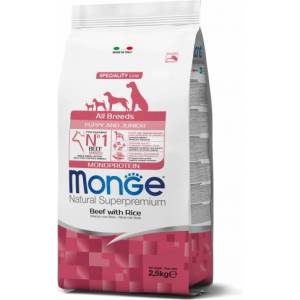 Monge Natural Superpremium All breeds Puppy and Junior Monoprotein Beef with Rice - пълноценна суха храна за подрастващи кученца от всички породи с телешко и ориз - 2, 5 кг, Италия - 1372