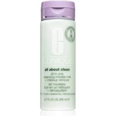 Clinique All About Clean All-in-One Cleansing Micellar Milk + Makeup Remover нежно почистващо мляко за суха или много суха кожа 200ml