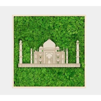 Lišejníkový obraz s dřevěným světovým monumentem Černé dřevo, Taj Mahal