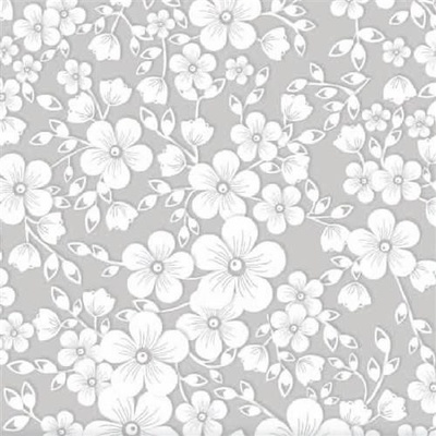 Impol Trade Ubrus PVC 158B bílé květy na šedém podkladu návin 20 mx140 cm