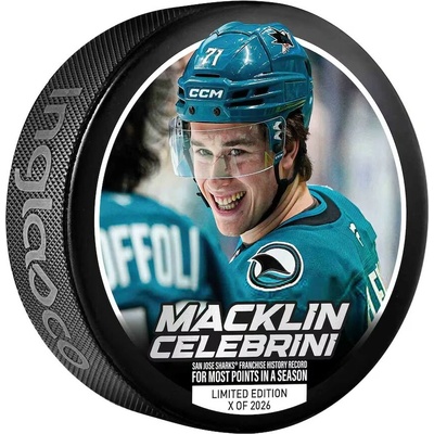 Inglasco / Sherwood Puk San Jose Sharks NHL Macklin Celebrini #71 Franchise Single-Season Points Record Hockey Puck - Limited Edition of 2026 – Zboží Dáma
