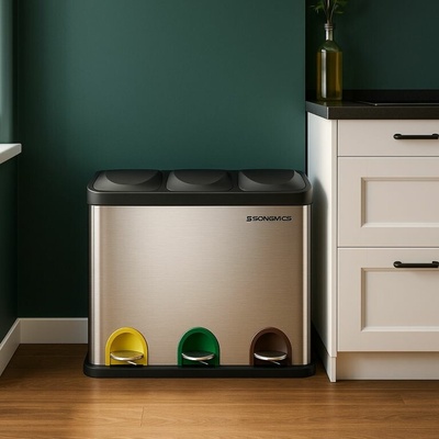 Songmics Triediaci odpadkový kôš nerez 3 × 15 l s pedálmi