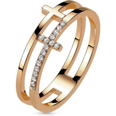 Šperky4U dvojitý ocelový prsten s křížem OPR1871RD