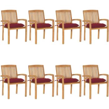 vidaXL Стифиращи градински столове с възглавници 8 бр тик масив (3073288)