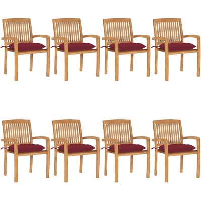 vidaXL Стифиращи градински столове с възглавници 8 бр тик масив (3073288)