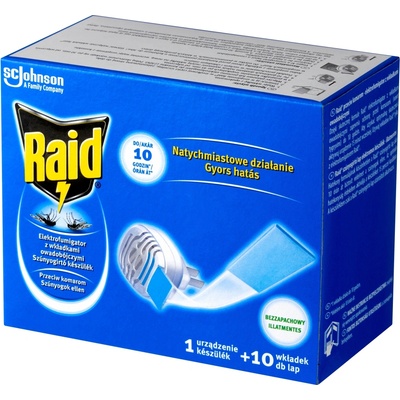Raid elektrický odpařovač a polštářky proti komárům 1 odpařovač + 10 polštářků