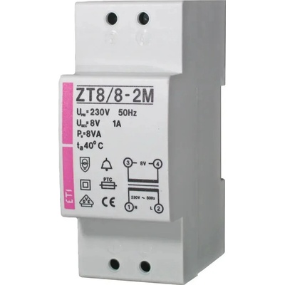 CB Elektro Transformátor zvončekový 230V/8V 8VA IP20 DIN, ZT8/8-2M (ETI)