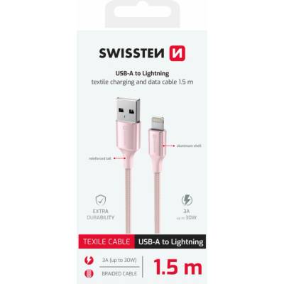 Swissten 71523311 Textile II USB / Lightning 1,5m růžový