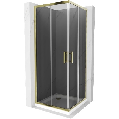 Mexen Rio Квадратна душ кабина 70 x 70 см, графит, злато + корито Flat, бяло (860-070-070-50-40-4010G)