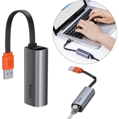 Baseus Steel Cannon USB-A to Ethernet Adapter (CAHUB-AD0G) - адаптер за свързване от USB-A към Ethernet жичен интернет (тъмносив)