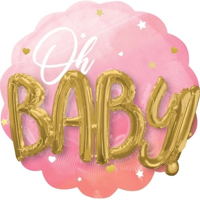 Amscan MULTIBALÓNEK Oh Baby růžový se zlatem 71x71 cm